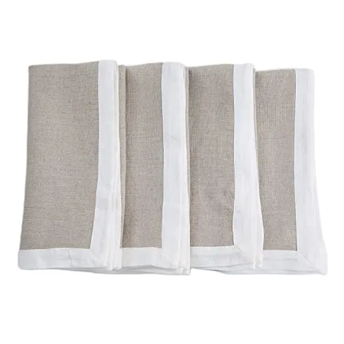 Amazhiyu 100% Linen Border Cloth Dinner Napkins, Placemats, Table Runner