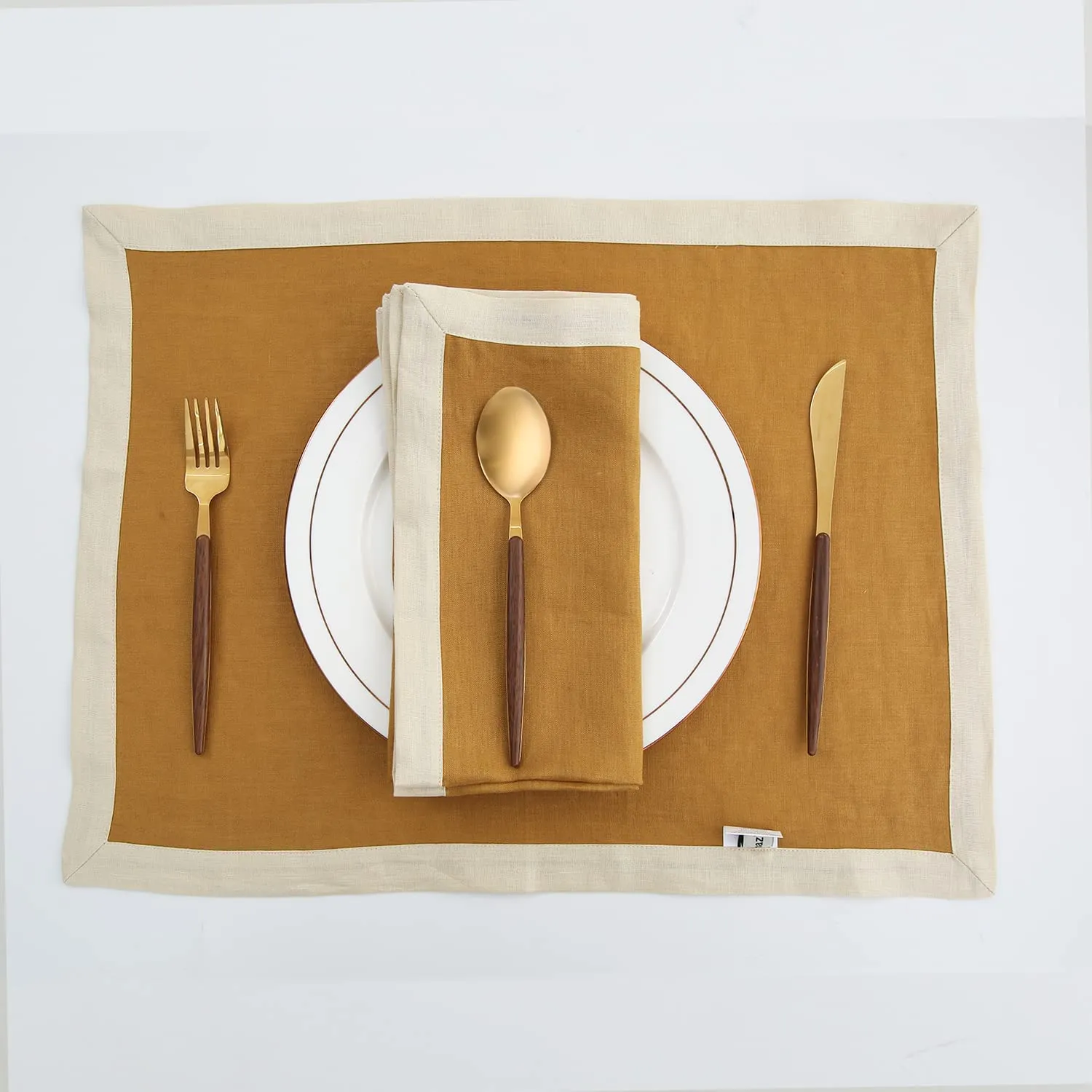 Amazhiyu 100% Linen Border Cloth Dinner Napkins, Placemats, Table Runner