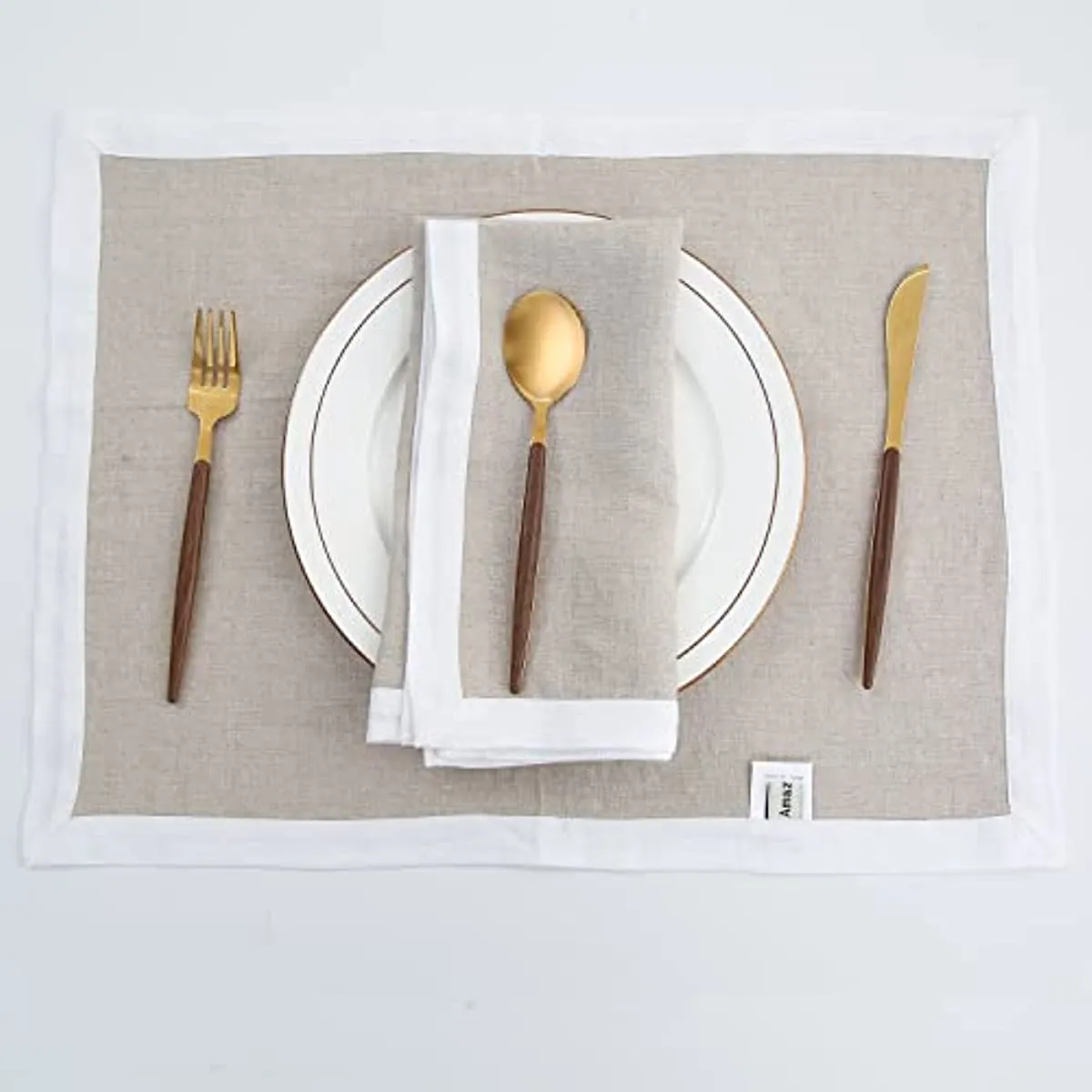 Amazhiyu 100% Linen Border Cloth Dinner Napkins, Placemats, Table Runner