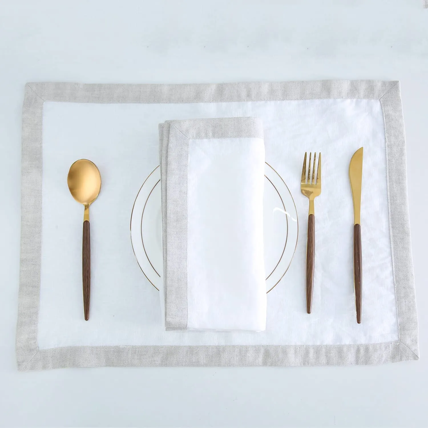 Amazhiyu 100% Linen Border Cloth Dinner Napkins, Placemats, Table Runner