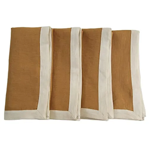 Amazhiyu 100% Linen Border Cloth Dinner Napkins, Placemats, Table Runner
