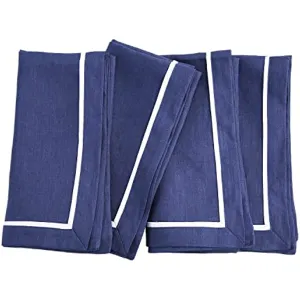 Amazhiyu 100% Linen Striped Border Dinner Napkins, Placemats, Table Runner
