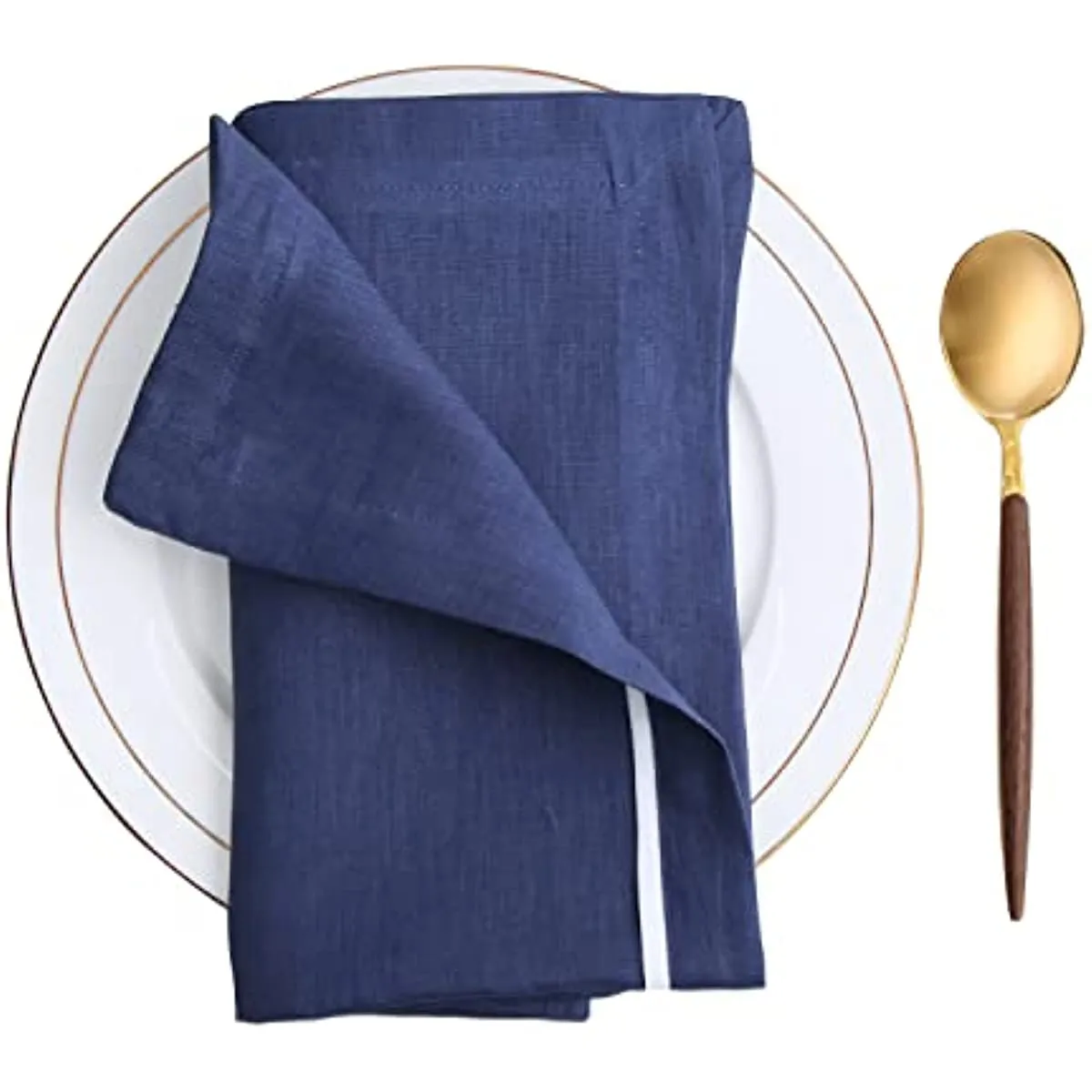 Amazhiyu 100% Linen Striped Border Dinner Napkins, Placemats, Table Runner