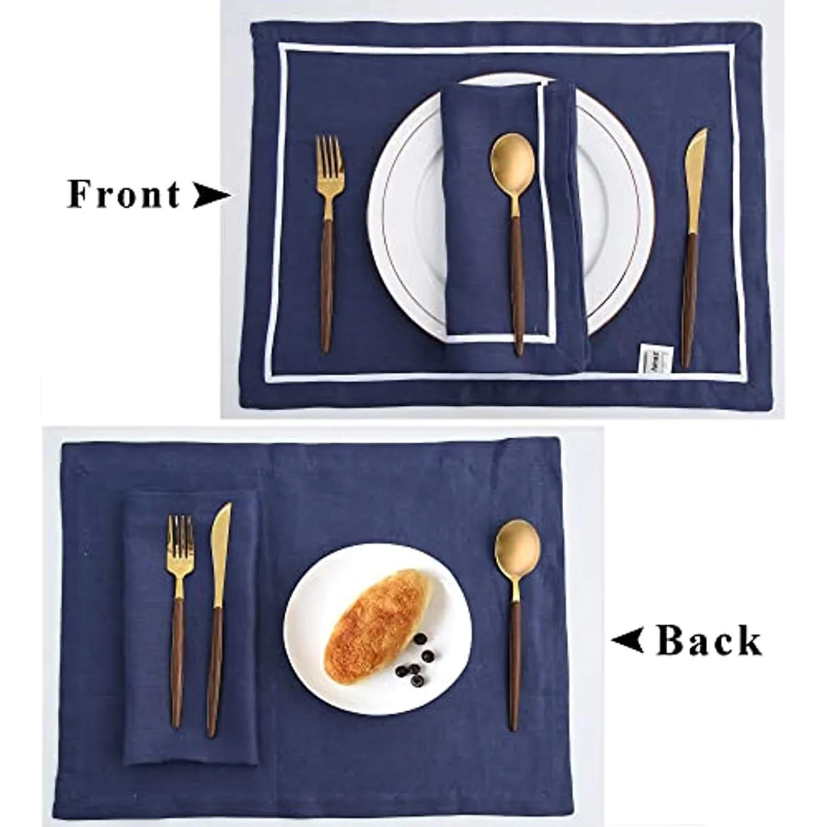 Amazhiyu 100% Linen Striped Border Dinner Napkins, Placemats, Table Runner