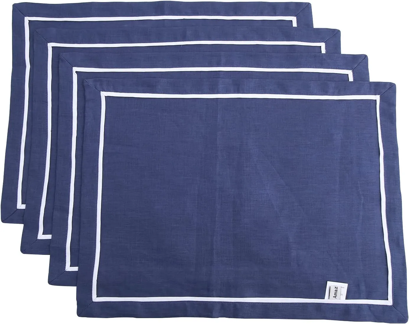 Amazhiyu 100% Linen Striped Border Dinner Napkins, Placemats, Table Runner
