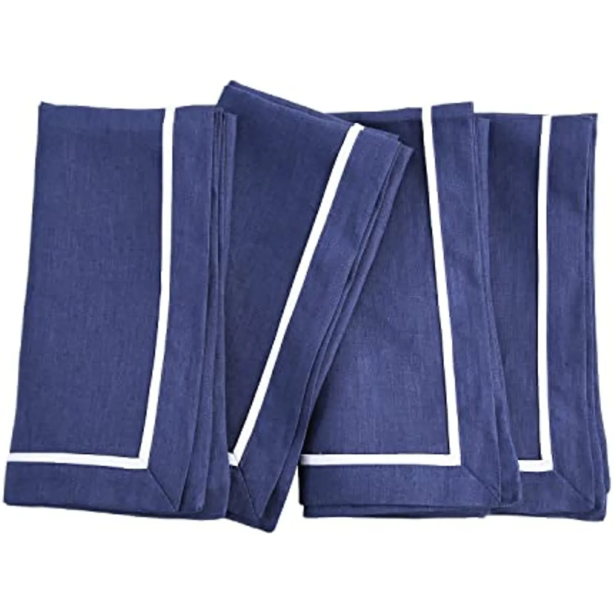 Amazhiyu 100% Linen Striped Border Dinner Napkins, Placemats, Table Runner