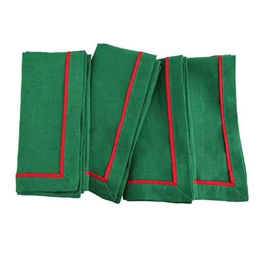 Amazhiyu 100% Linen Striped Border Dinner Napkins, Placemats, Table Runner