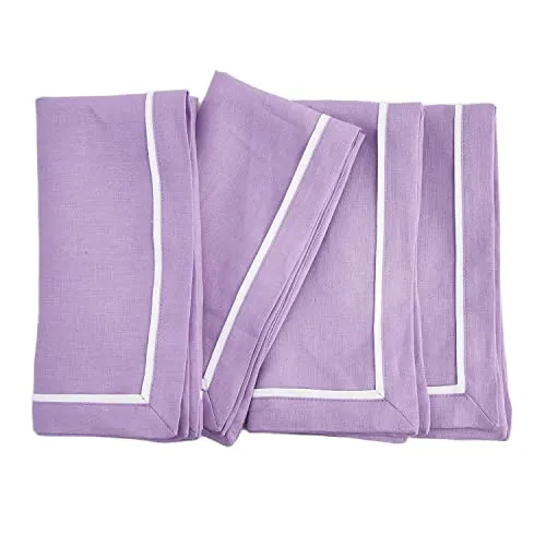Amazhiyu 100% Linen Striped Border Dinner Napkins, Placemats, Table Runner