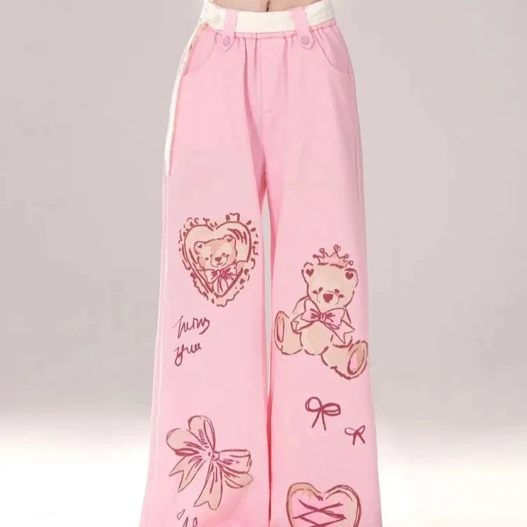 Kawaii Teddy Bear Print Pants