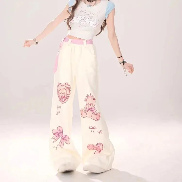 Kawaii Teddy Bear Print Pants