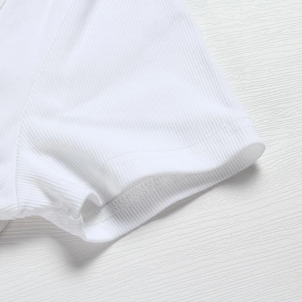 Roselux Women V Neck Ribbed Fitted Tight Tshirt Short Sleeve Shirt Basic Knit Top