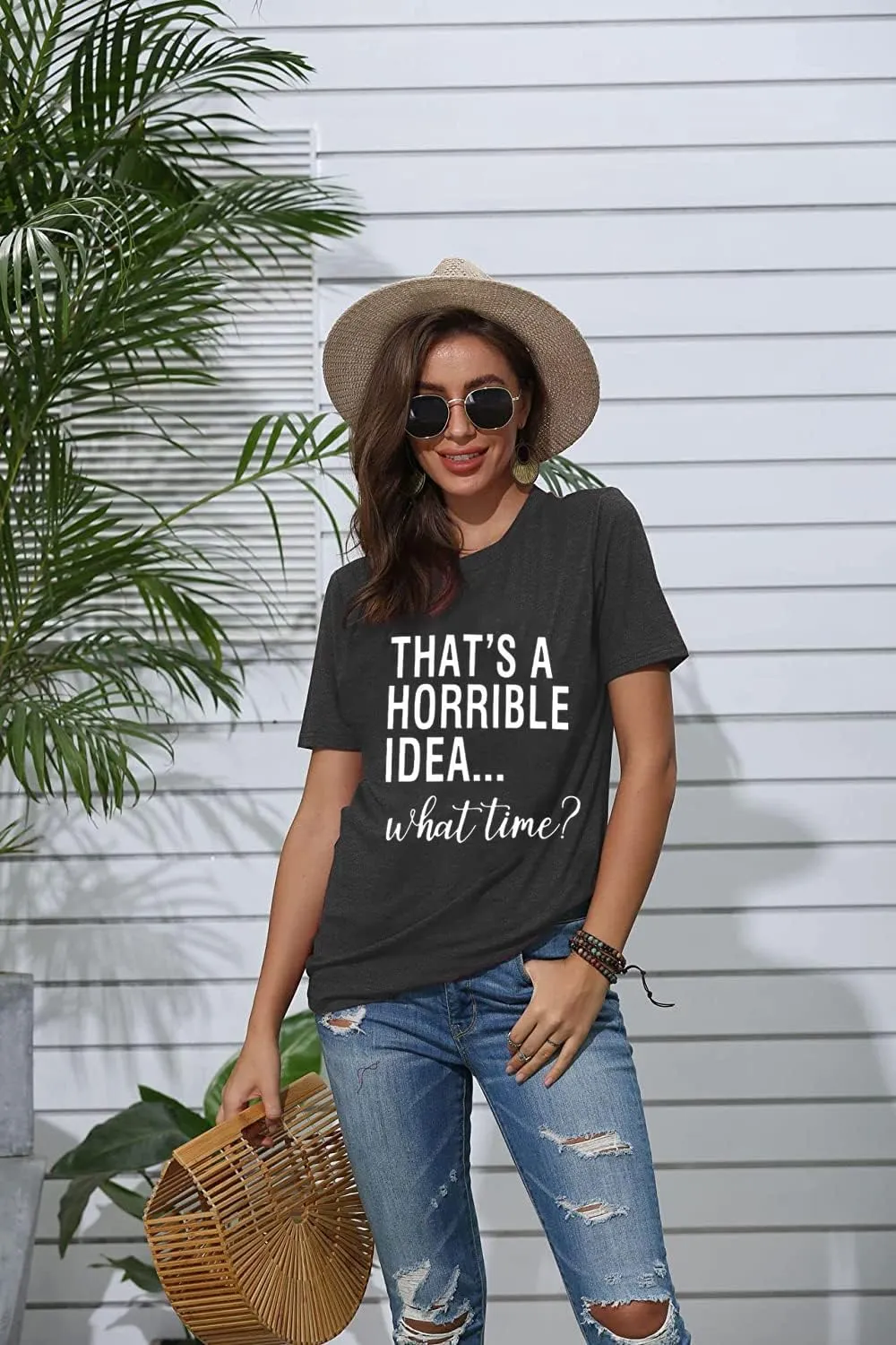 Thats A Horrible Idea What Time T Shirt Womens Cute Funny Saying Letter Print Party Shirt Graphic Tee Tops