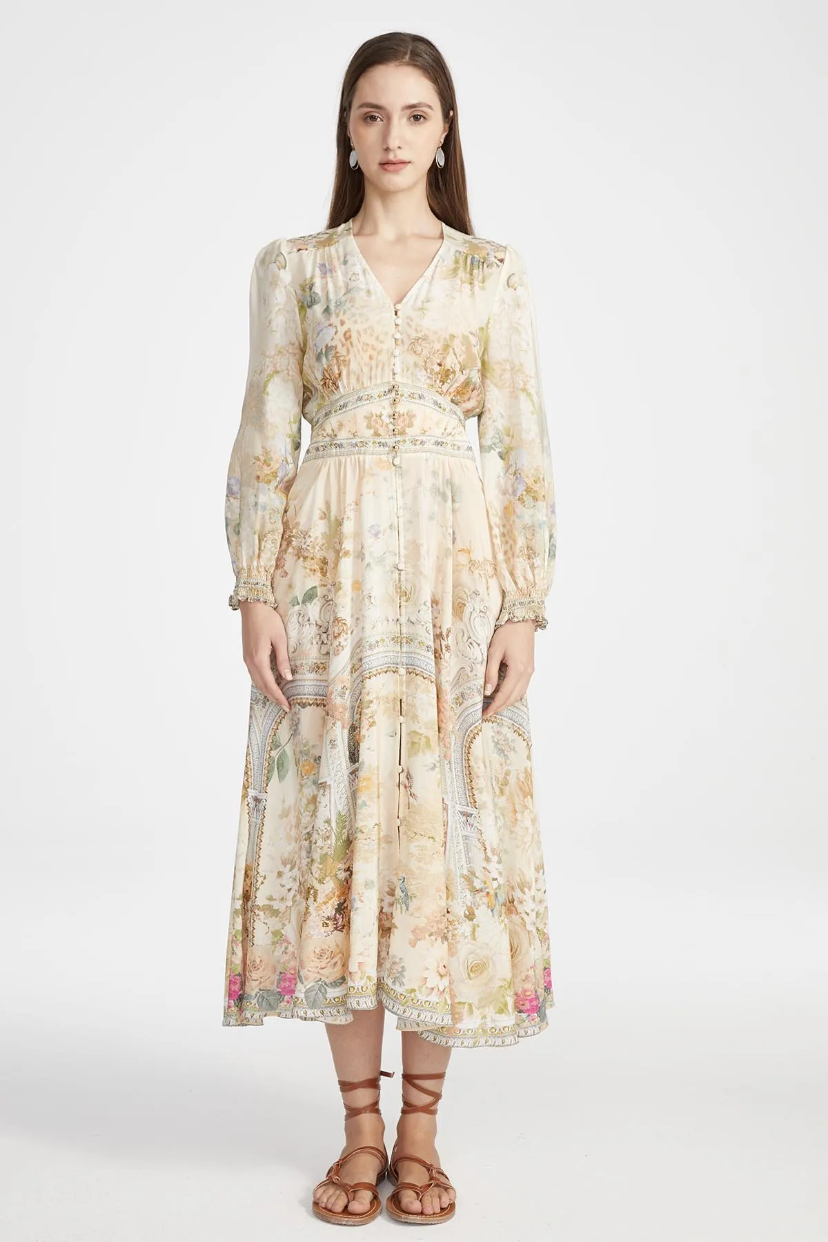 Vicki V-Neck Print Silk Dress