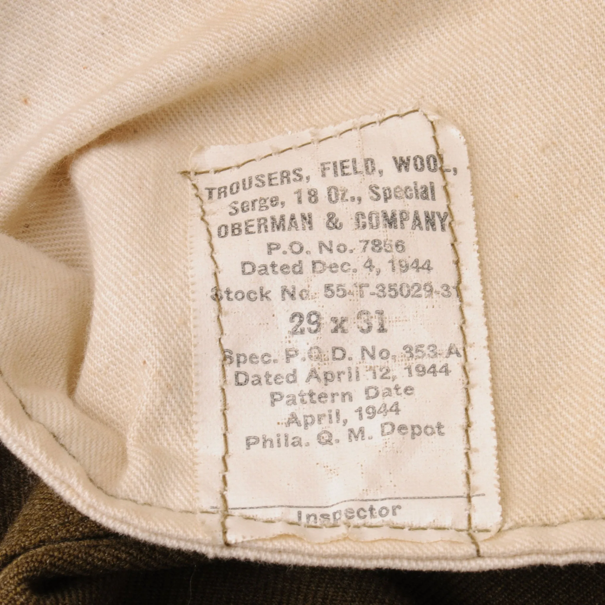 VINTAGE US ARMY FIELD TROUSERS WOOL PANTS WW2 1944 SIZE W29 L31