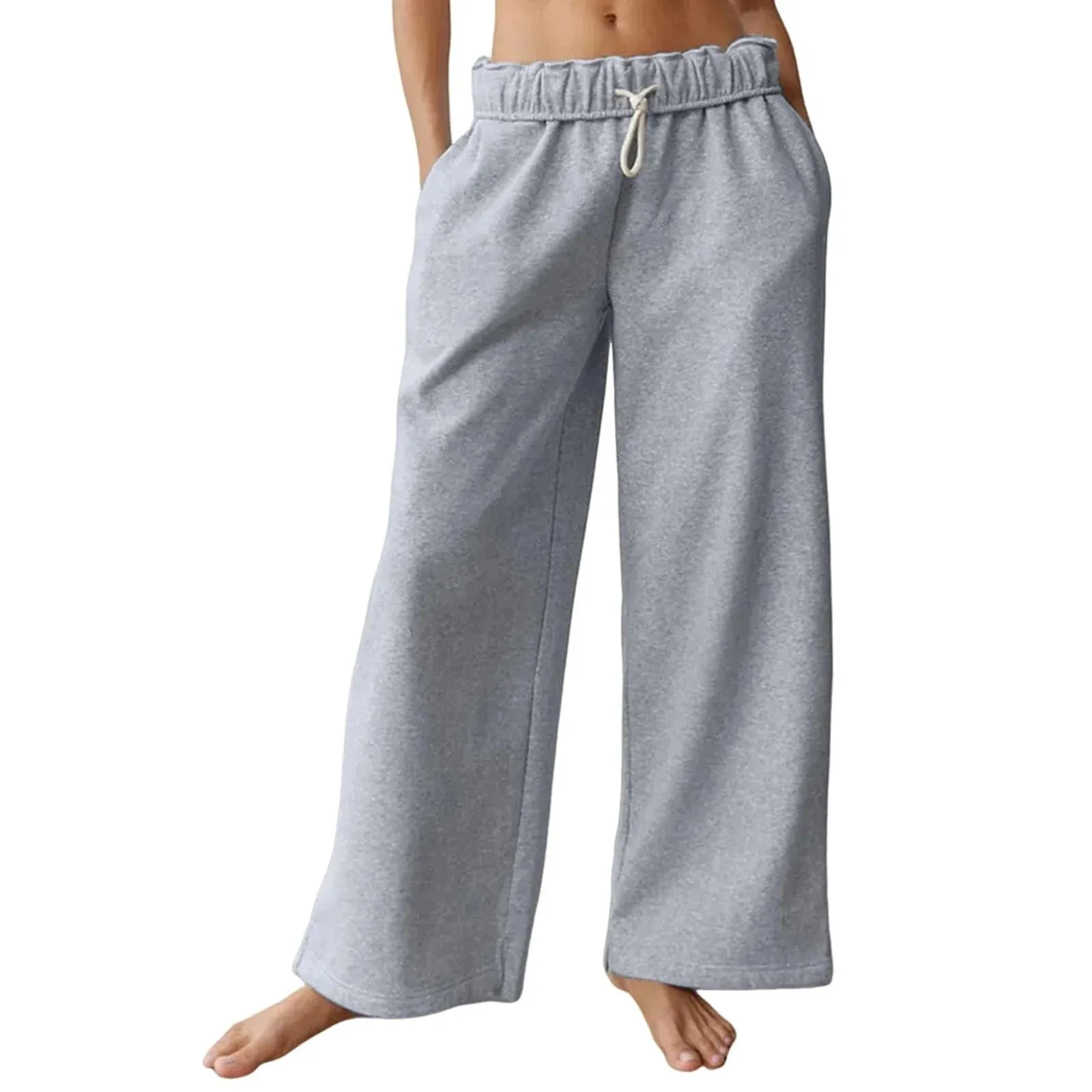 Waisted Long Solid Color Split Flare Leg Elastic Drawstring Wide Leg Trousers Low Pants