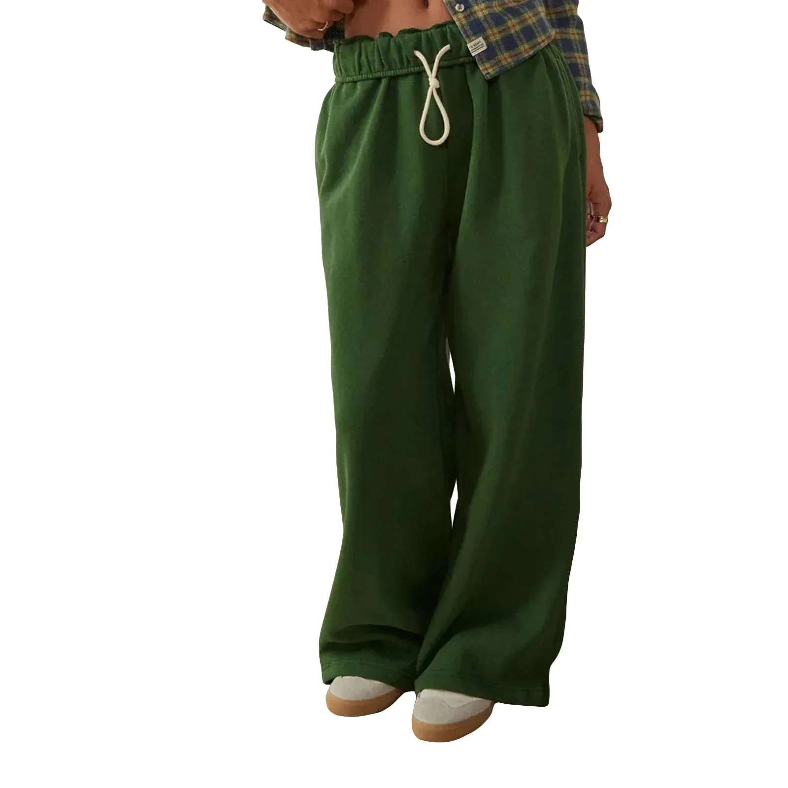 Waisted Long Solid Color Split Flare Leg Elastic Drawstring Wide Leg Trousers Low Pants