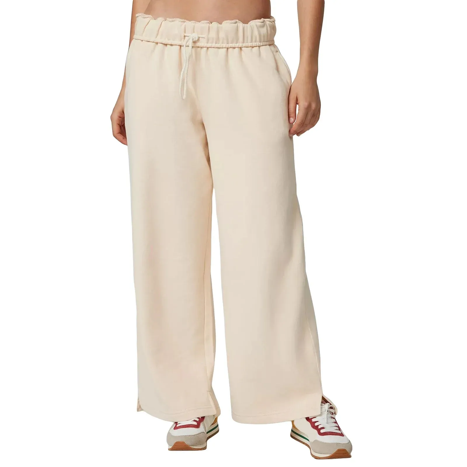Waisted Long Solid Color Split Flare Leg Elastic Drawstring Wide Leg Trousers Low Pants