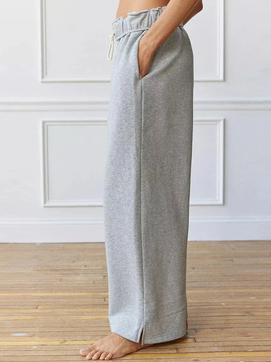 Waisted Long Solid Color Split Flare Leg Elastic Drawstring Wide Leg Trousers Low Pants