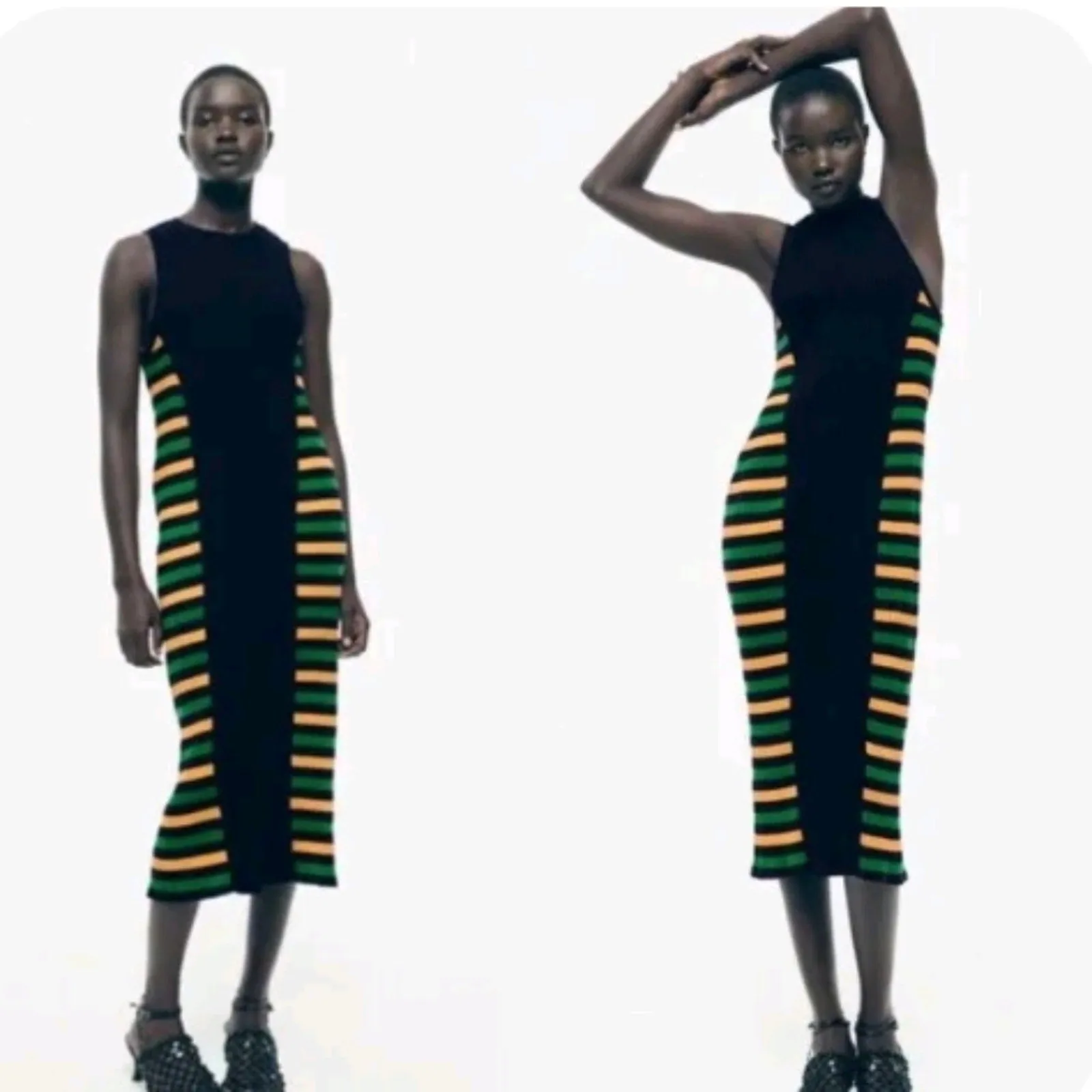 Zara Striped Ribbed Bodycon Dress / Medium